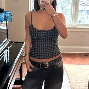 Motel Rocks ATARAH KNIT CAMI TANK TOP IN ARGYLE BLACK GREY